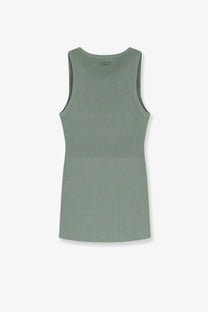 Max Mara women’s olive-green ribbed sleeveless tank top made of viscose blend with rounded neckline and tailored fit