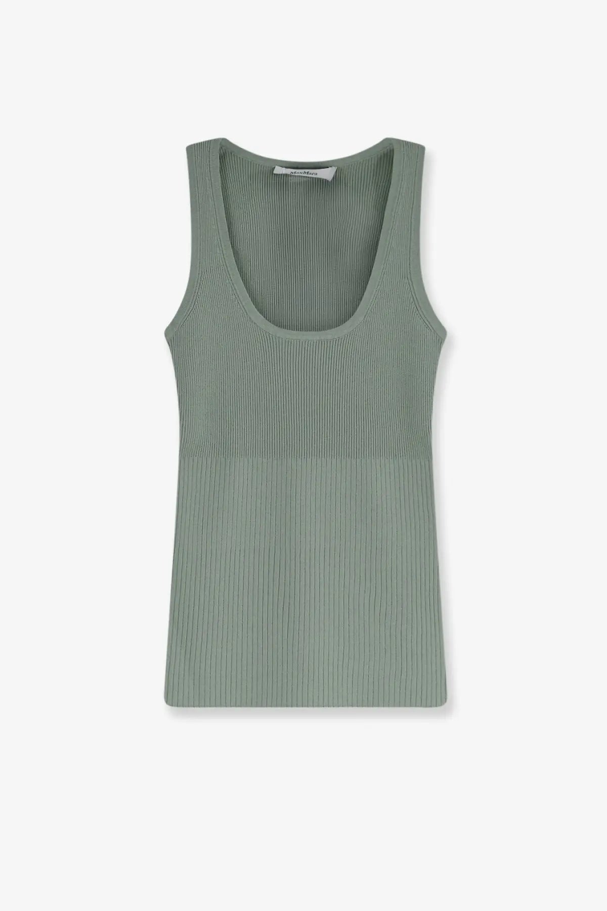 Max mara women’s ribbed sage green sleeveless tank top with scoop neckline made of viscose blend