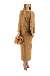 Tan fabric clutch with gathered ruched detailing paired with max mara womens viscose crepe crop top beige