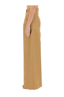 Max Mara women’s beige wide leg pants with tan high waist and structured front pockets in a tailored design