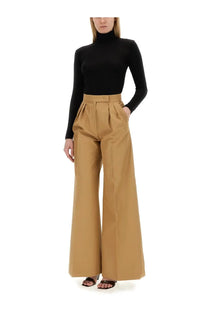 Max mara women’s beige wide leg pants with high waist and pleated front in tan fabric