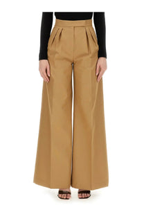 Tan wide-leg high waist pleated front trousers from max mara women’s wide leg pants beige collection
