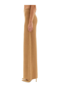Max Mara women’s wide wool trousers in camel with a ribbed waistband perfect for stylish comfort