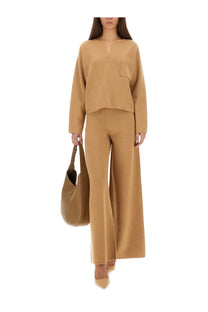 Max mara women’s wide pants judy beige tan wool-blend wide-leg pants with subtle texture and minimalist design