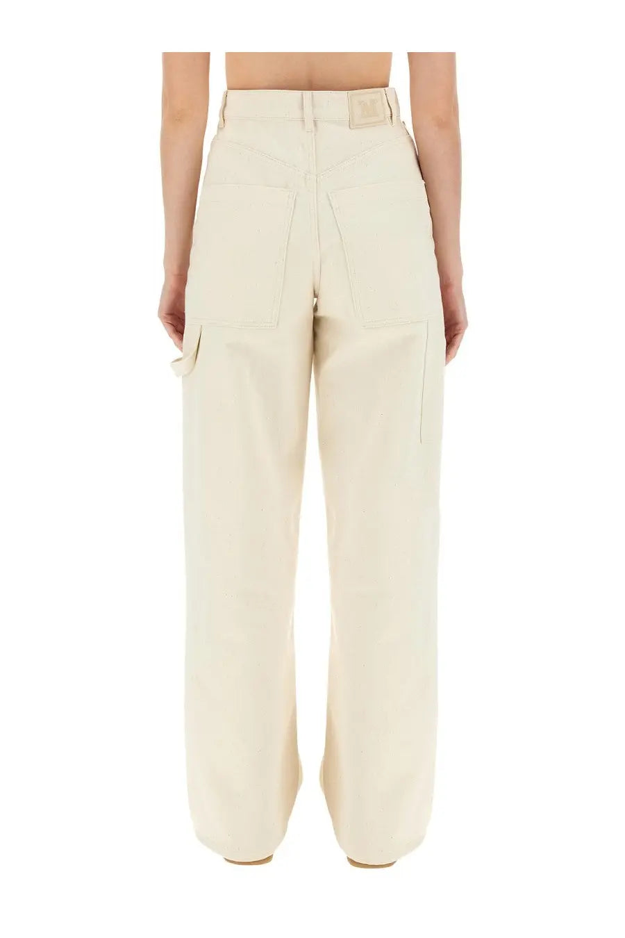 Cream-colored high-waisted wide-leg cargo pants with tailored fit from Max Mara women’s wide pants white collection
