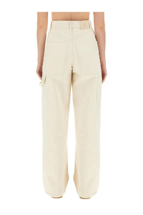 Cream-colored high-waisted wide-leg cargo pants with tailored fit from Max Mara women’s wide pants white collection