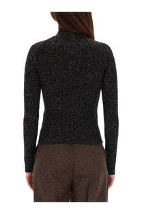 Max Mara women’s black wool and cashmere turtleneck sweater with textured knit and subtle shimmer detail