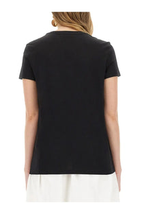 Max Mara women’s young shirt black short-sleeved crew neck made of smooth fitted fabric