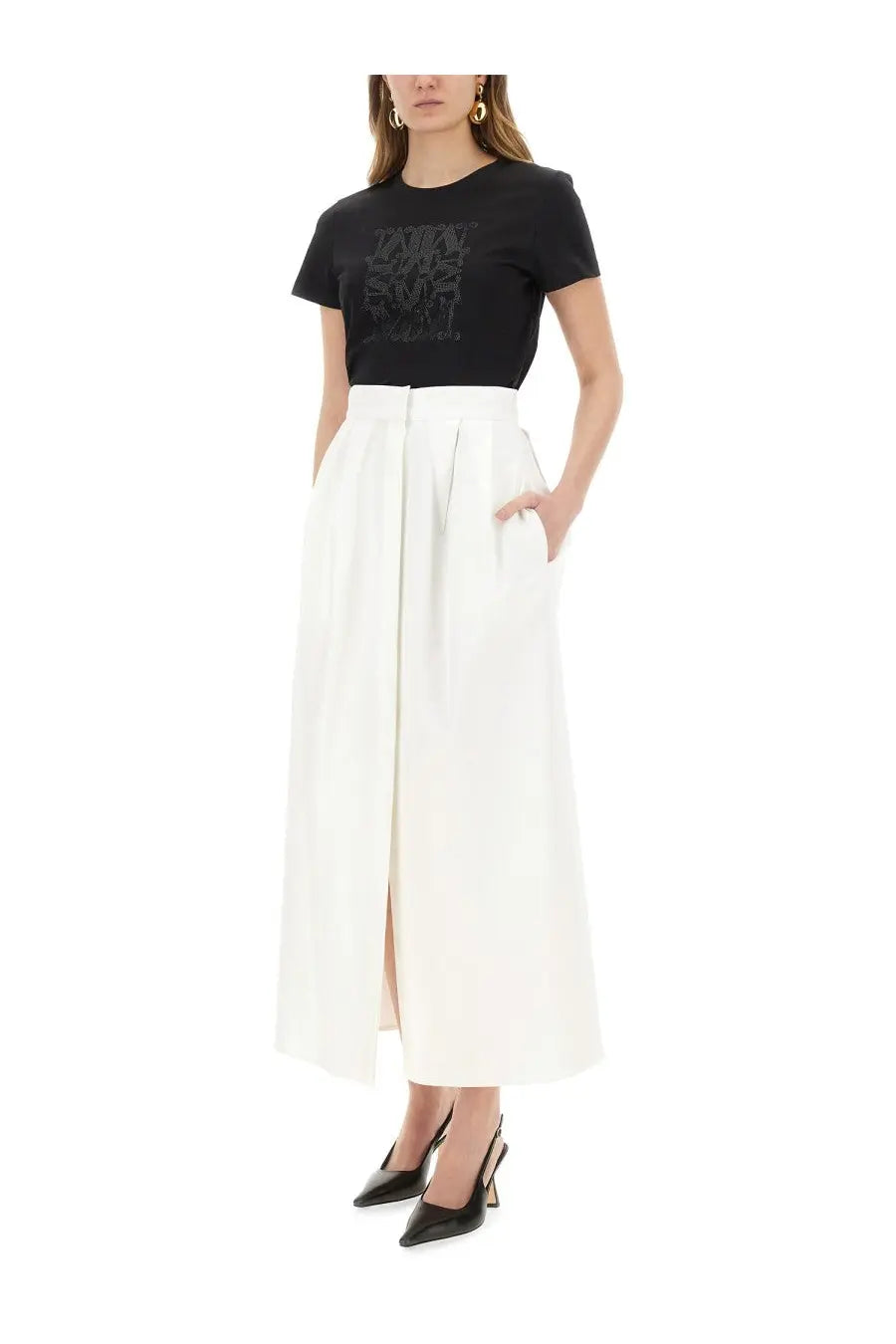 Max Mara women’s young black short-sleeved cotton t-shirt with a subtle embroidered logo on the chest