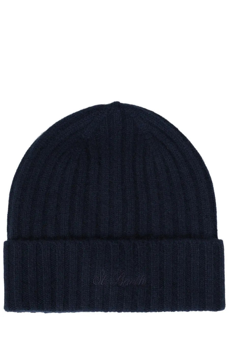 Dark navy ribbed knit beanie with folded cuff and subtle embroidered logo from mc2 saint barth men’s berretto wengen con blue