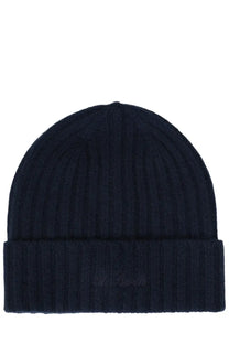 Dark navy ribbed knit beanie with folded cuff and subtle embroidered logo from mc2 saint barth men’s berretto wengen con blue
