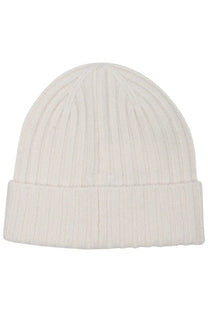 Cream-colored ribbed knit beanie with folded cuff from mc2 saint barth men’s berretto wengen con white collection