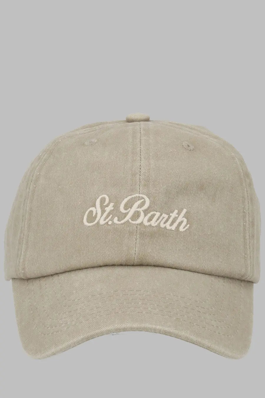 Beige cotton baseball cap with white embroidered st by Mc2 Saint Barth perfect for casual outdoor wear