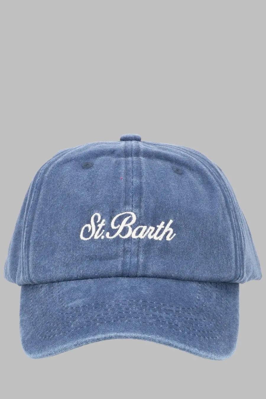 A faded blue denim baseball cap with white embroidered st by mc2 saint barth for men