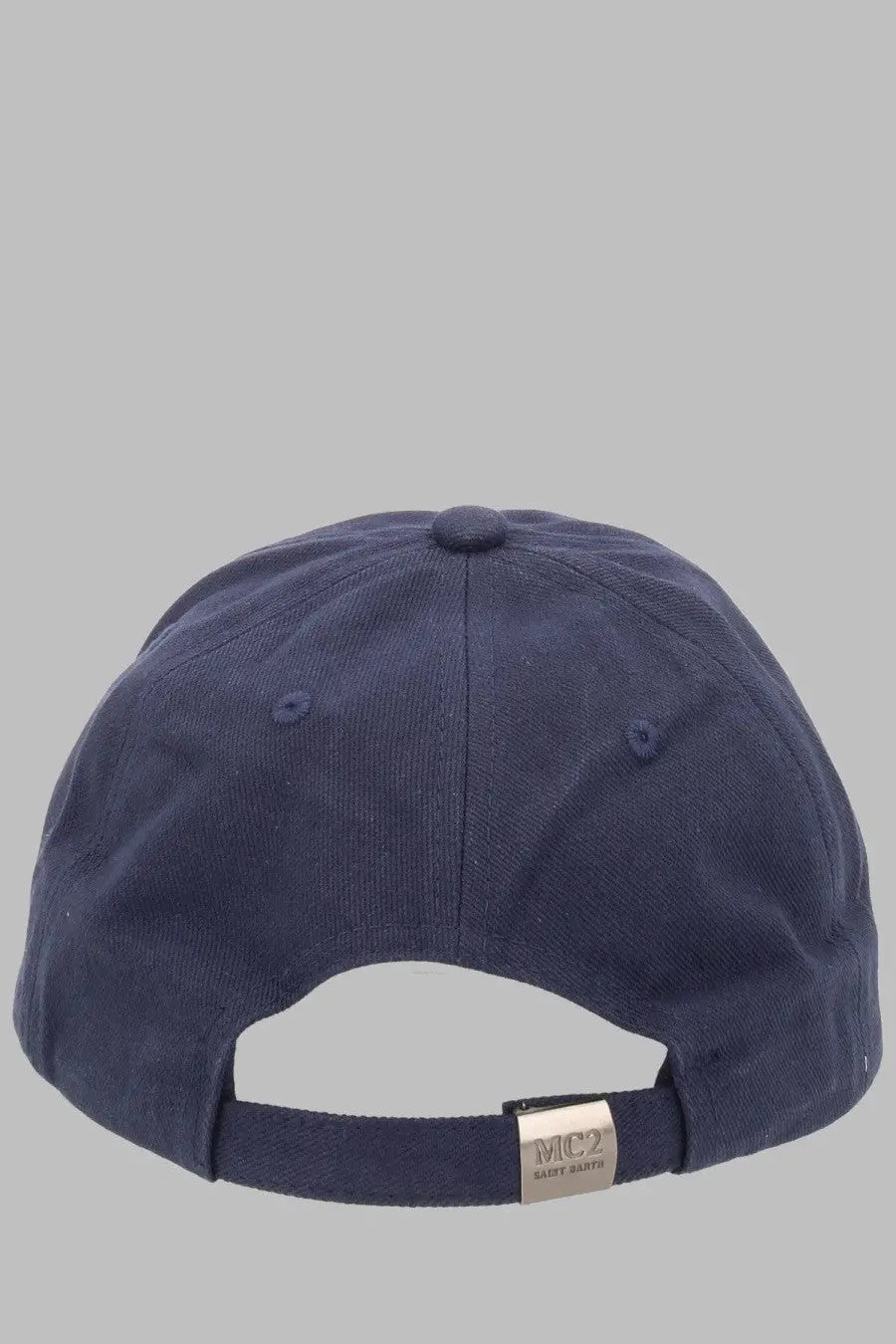 Navy blue cotton baseball cap with a silver metal mc2 saint martin logo tag men’s cappello da baseball con blue