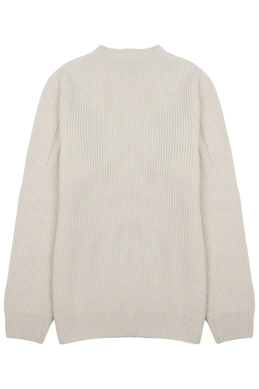 Beige ribbed knit sweater with crew neckline and long sleeves from Mc2 Saint Barth men’s cardigan Herrison in Lana beige