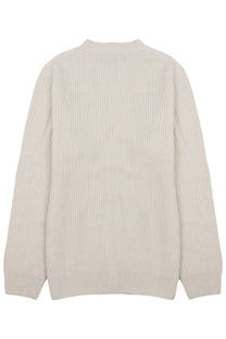 Beige ribbed knit sweater with crew neckline and long sleeves from Mc2 Saint Barth men’s cardigan Herrison in Lana beige