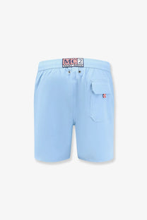 Light blue mc2 saint barth men’s swim boxer shorts with branded waistband and side pocket made of recycled nylon