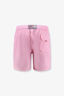 Pink mc2 saint barth men’s swim trunks made of recycled nylon with branded waistband and side pocket for comfort