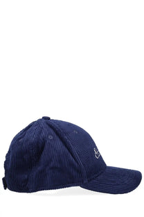 Navy blue corduroy baseball cap with small white embroidered logo on the side by Mc2 Saint Barth for men