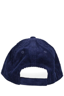 Navy blue corduroy baseball cap with white adjustable strap and button closure by mc2 saint barth men