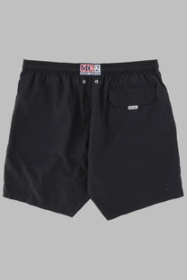 Black mc2 saint barth men’s swim trunks with subtle textured fabric and branded label at the waistband