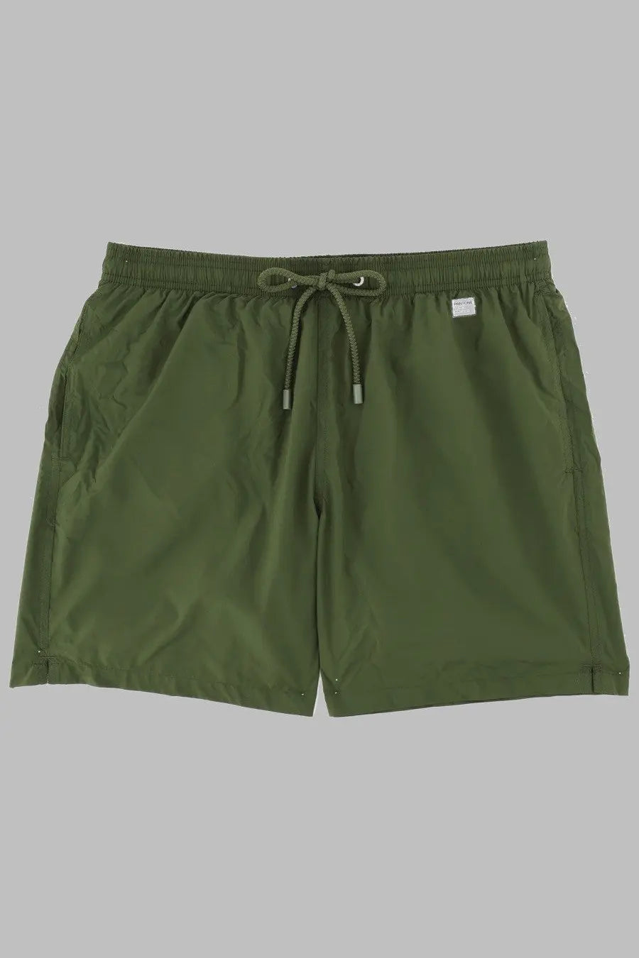 Olive green nylon swim trunks with drawstring waistband and silver-toned aglets mc2 saint barth men’s costume da bagno con coulisse green