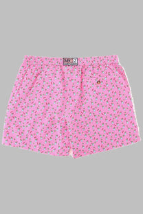 Mc2 saint barth men’s pink boxer shorts with cartoon owl and red pencil print elastic waistband and front pocket