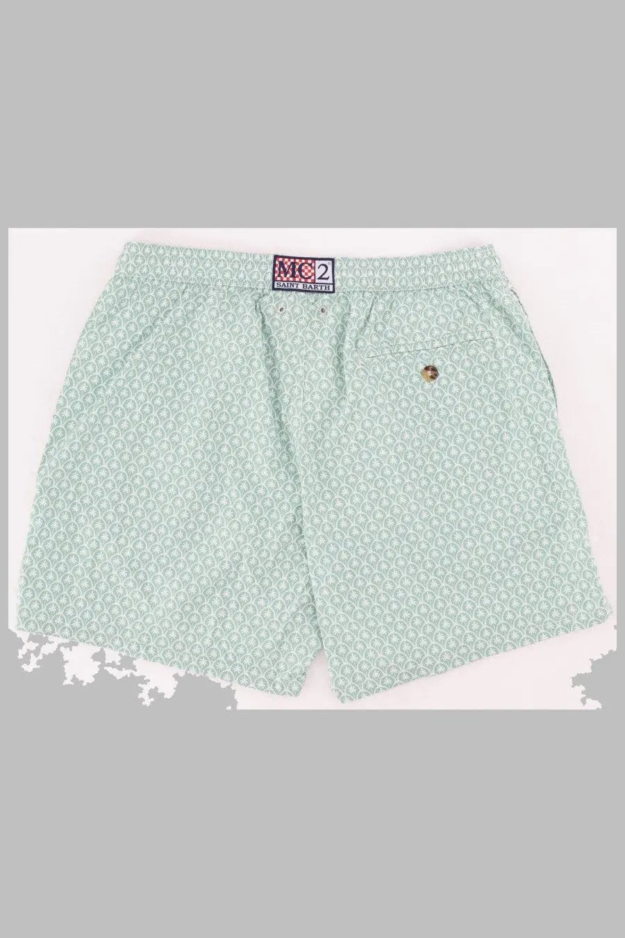 Mc2 Saint Barth men’s light green swim trunks with subtle pattern and elastic waistband for beachwear