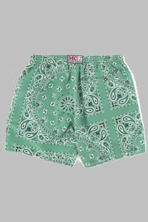 M2 brand mint green and white bandana pattern swim trunks for men by mc2 saint barth costume da bagno con stampa green