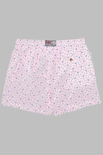 Mc2 Saint Barth men’s pink boxer shorts with light blue martini glass pattern and branded waistband label