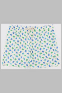 White shorts by mc2 saint barth featuring a playful blue and green turtle pattern ideal for men’s swimwear