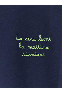 Navy blue mc2 saint barth men’s cotton shirt with lime green embroidered text on fabric