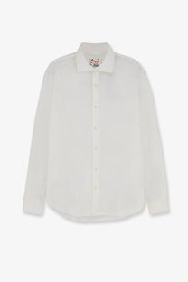 Mc2 Saint Barth men’s white cotton shirt with long sleeves button-up design and classic collar with subtle texture