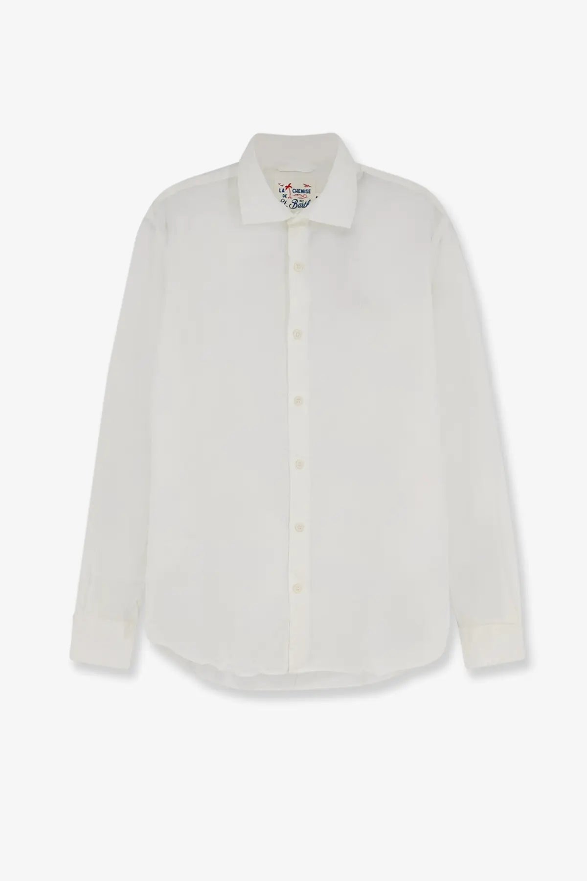 Mc2 Saint Barth men’s cotton shirt white with long sleeves classic collar and subtle texture