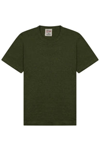 Mc2 Saint Barth men’s ecstasea olive green linen t-shirt with crew neck and short sleeves front view