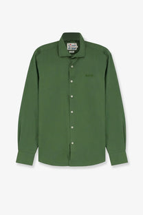 Dark green long-sleeved military ice cotton shirt by mc2 saint barth with classic collar and subtle stitching details