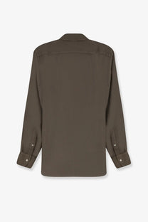 Mc2 Saint Barth men’s olive green linen long-sleeved shirt with classic collar and button-down front