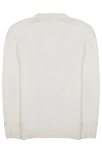 Cream-colored knit sweater with ribbed cuffs and hem made from alpaca wool by Mc2 Saint Barth in white color