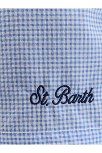 Blue and white gingham nylon blend swim boxer shorts for men by mc2 saint barth with st detail