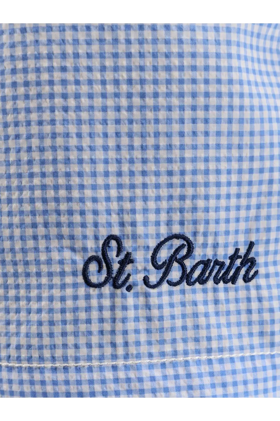Blue and white gingham nylon blend swim boxer shorts by Mc2 Saint Barth with st logo for men