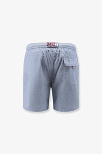 Blue and white checkered nylon swim shorts for men by mc2 saint barth with branded waistband label