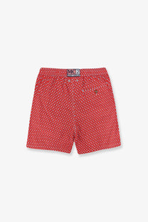 Mc2 Saint Barth men’s red nylon swim shorts with white polka dots elastic waistband and front pocket