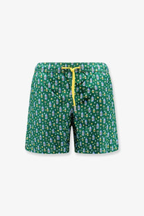 Mc2 saint barth men’s nylon swim trunks green with playful yellow and light blue cocktail bottle and lime slice pattern