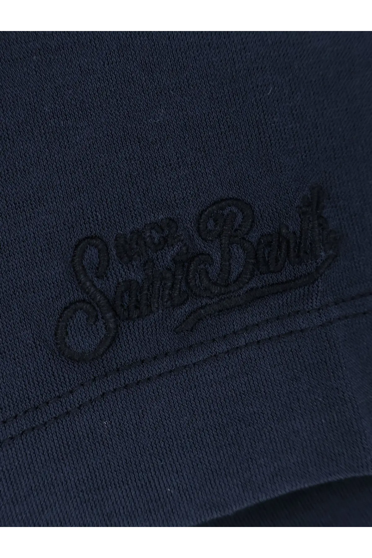 Dark navy blue cotton t-shirt with subtle black embroidered semi-bare logo Mc2 Saint Barth men’s Orson cotton shirt blue