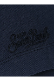 Dark navy blue cotton t-shirt with subtle black embroidered semi-bare logo Mc2 Saint Barth men’s Orson cotton shirt blue