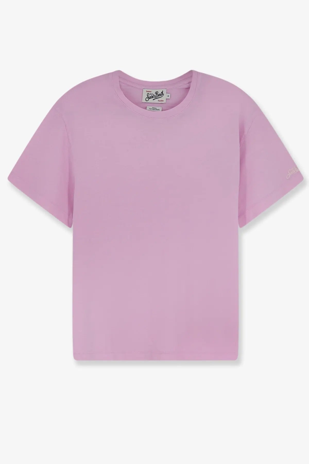 Mc2 Saint Barth men’s Orson cotton shirt in soft lavender with short sleeves and crew neck made of smooth cotton fabric