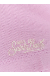 A soft pink cotton shirt featuring an embroidered mc2 saint barth logo in off-white thread