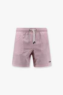 Mc2 Saint Barth men’s Patmos swim trunks in pink with white vertical stripes and a drawstring waistband