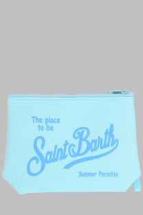 Mc2 Saint Barth men’s pochette Aline blue light blue fabric pouch with matching cursive logo and silver zipper